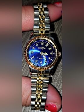 Womens Geneva Wrist Watch Midnight blue/gold/silver in color